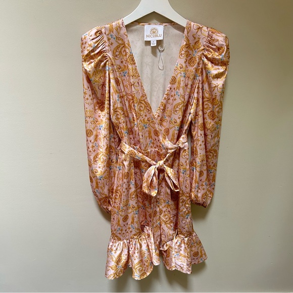 NICoBLU~new ~Cressida Short Wrap Dress ~Blush Pink French Regency Ribbons size 6 - Picture 4 of 16